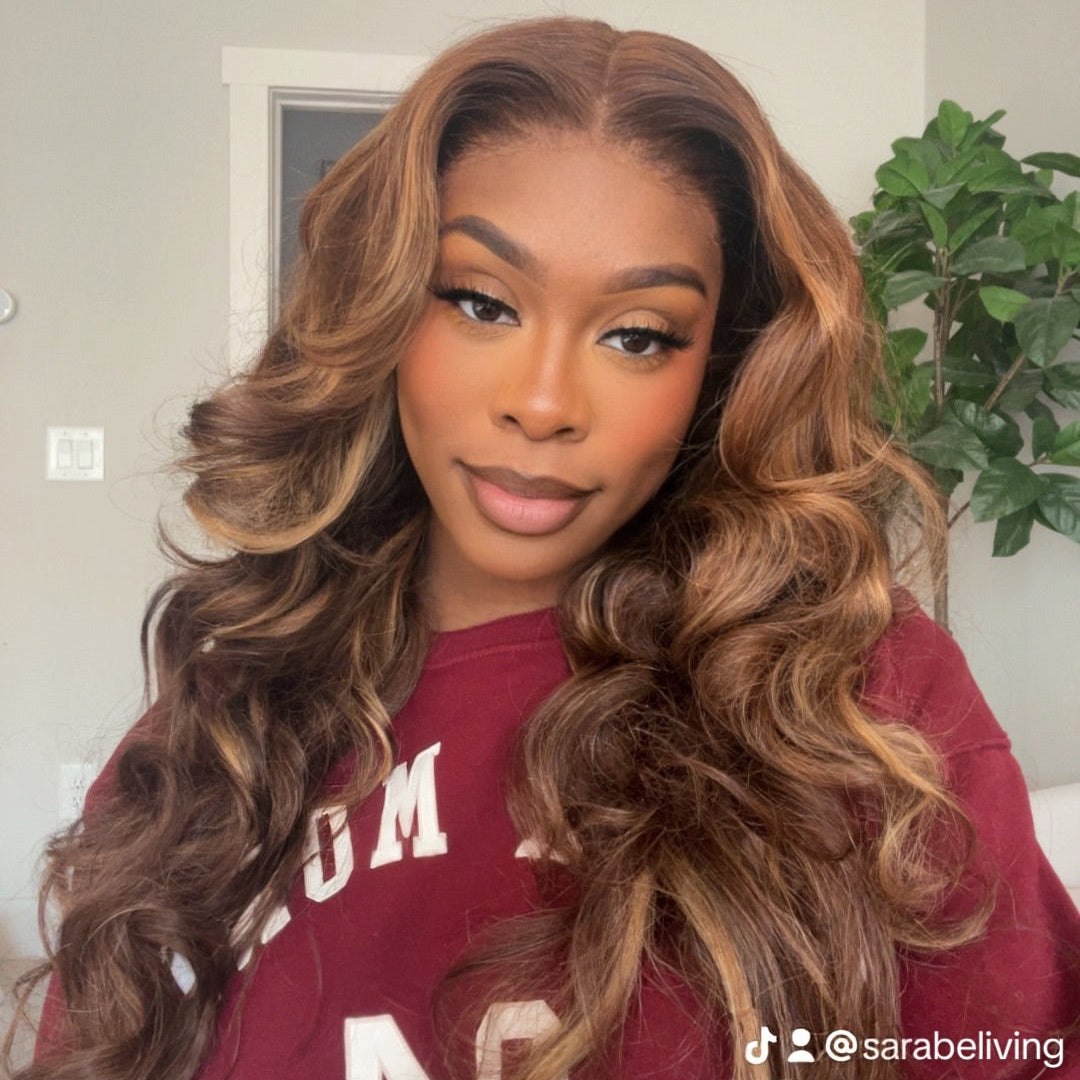 (FAST SHIP) BELIEVE IN HAIR “Kadie” HONEY HIGHLIGHT BODYWAVE WIG
