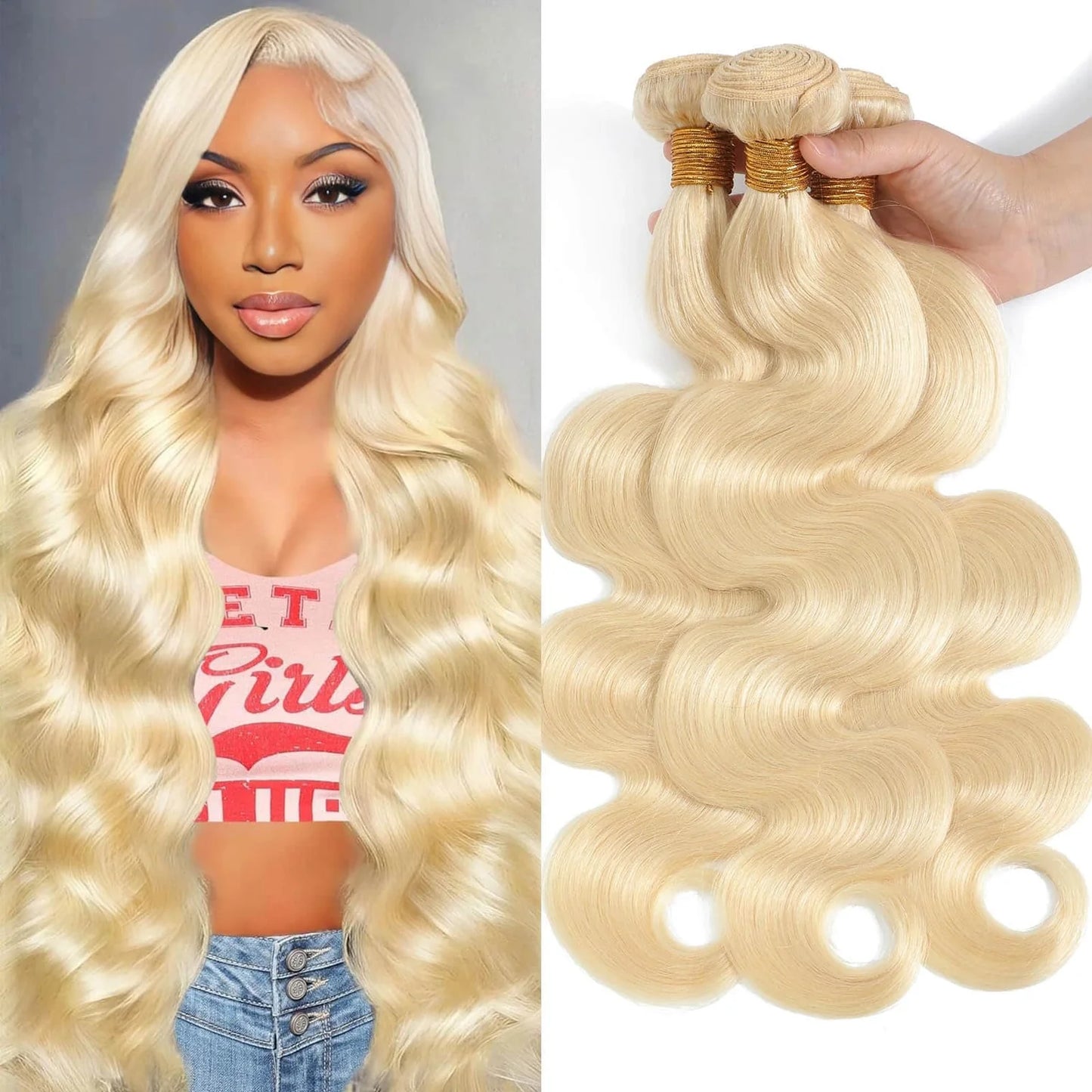 #613 Straight Blonde Remy Human Hair Bundles