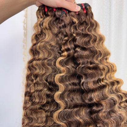 Burmese Curly Honey Blonde Highlight F4/27 100% Virgin Human Hair