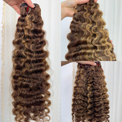 Burmese Curly Honey Blonde Highlight F4/27 100% Virgin Human Hair