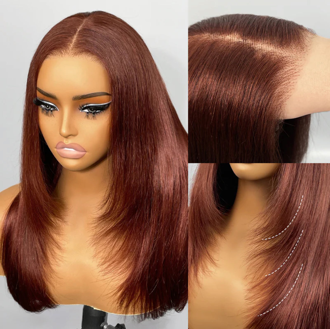 7x5 reddish brown straight glueless transparent lace wig